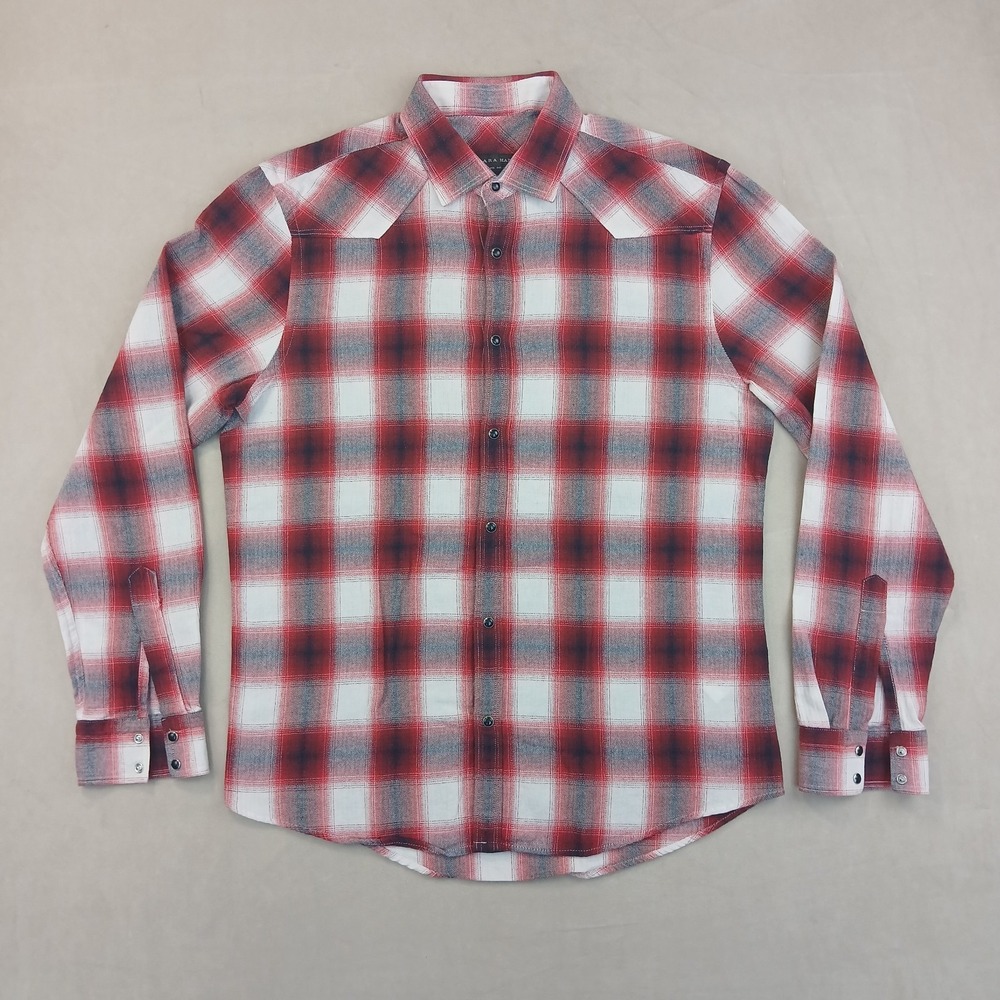Zara Man Large Mens Shirt Button Up Long Sleeve Cowboy Western Snap 20x26
